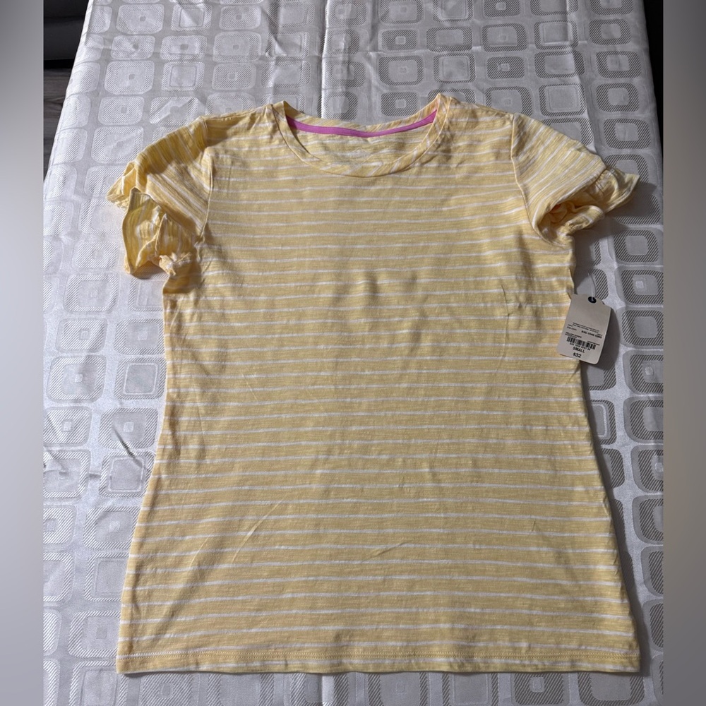 St. John's Bay Yellow and White Striped Short Sleeve‎ Tee size S